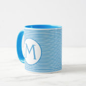 Robin Egg Blue Stripe Monogram Mok (Voorkant links)