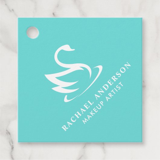 Robin Egg Blue Swan Logo met naam Bedankjes Labels (Voorkant)