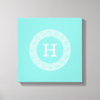 Robin Egg WHT Greek Key RND XL Lijst Init Monogram Canvas Afdruk