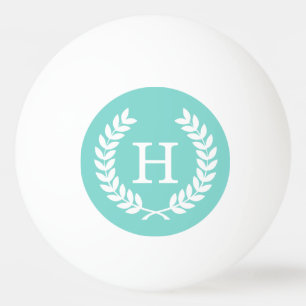 Robin Egg Wht Wheat Laurel Wreath Initiaal Monogra Pingpongballen