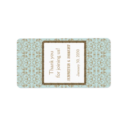 Robin Ei Blauw Goud Damast Bruiloft Lip Balm Label (Voorkant)