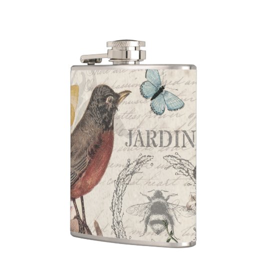 Robin Elegant Vogelvlinder Franse kunst Heupfles (Links)