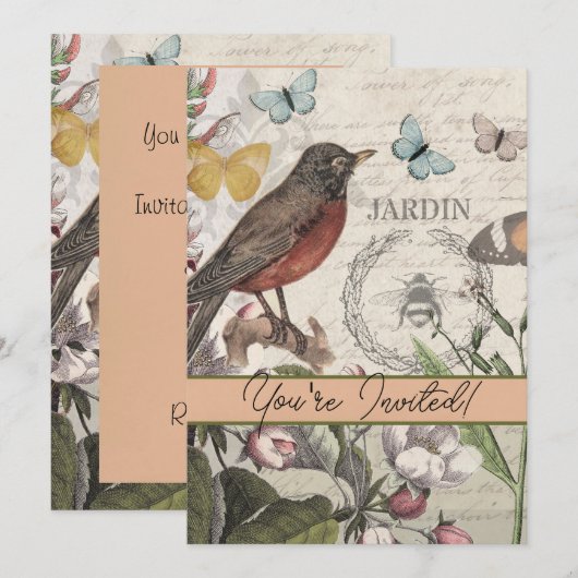 Robin Elegant Vogelvlinder Franse kunst Kaart (Voorkant / Achterkant)