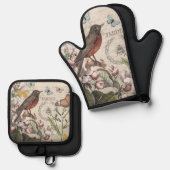 Robin Elegant Vogelvlinder Franse kunst Ovenwant & Pannenlap Set (Voorkant / Achterkant)