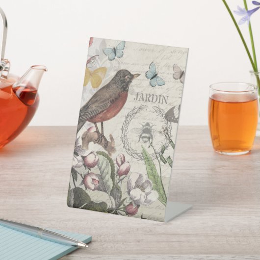 Robin Elegant Vogelvlinder Franse kunst Reclamebord Met Voetstuk (Insitu)