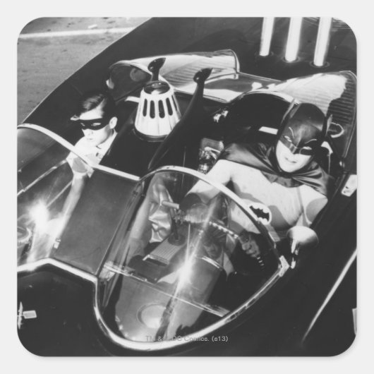 Robin en Batman in Batmobile Vierkante Sticker (Voorkant)