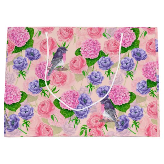 Robin en bloemen, patroon van de waterverf groot cadeauzakje (Voorkant)