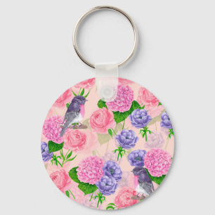 Robin en bloemen, patroon van de waterverf sleutelhanger