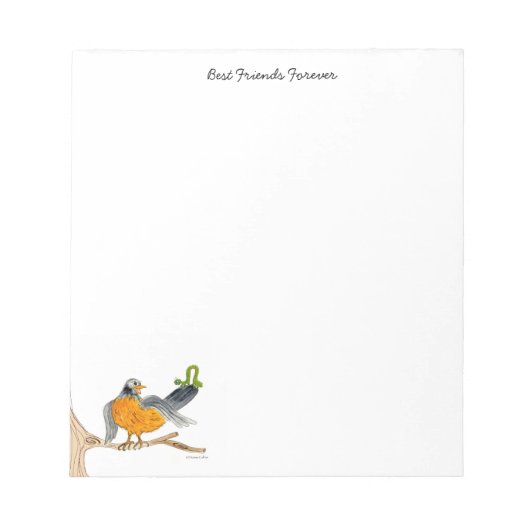 Robin en Green Inch Worm Note pad Notitieblok (Voorkant)