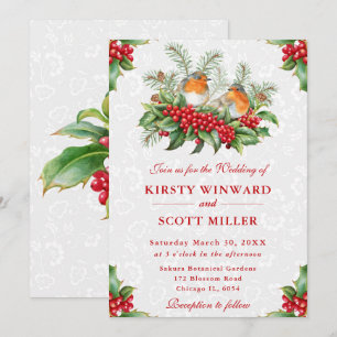 Robin en Holly Berry Kerst Huwelijk Kaart