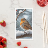 Robin en papier d'arbre enneigé serviette (En situation)