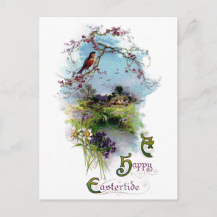 Robin en Spring Flowers Pasen Feestdagenkaart