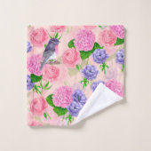 Robin et fleurs, motif aquarelle (Gant de toilette)