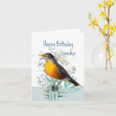 Robin Garden Bird Wildlife Stepmoeder Birthday Kaart (Gele Bloem)