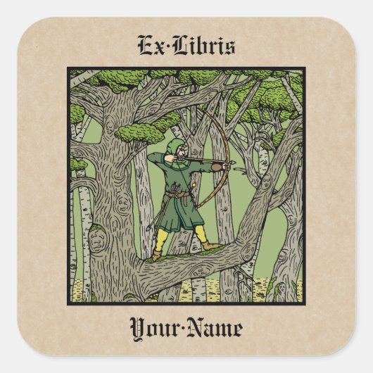 Robin Hood Bookplate Vierkante Sticker (Voorkant)