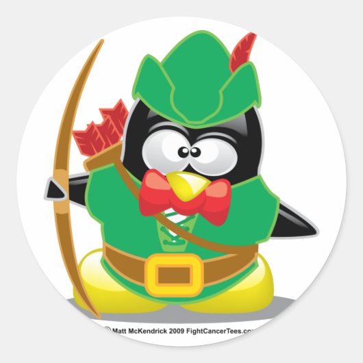 Robin Hood Penguin Ronde Sticker (Voorkant)