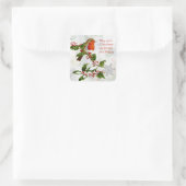  Robin, hulst, sneeuwvlok kerst Vierkante Sticker (Tas)