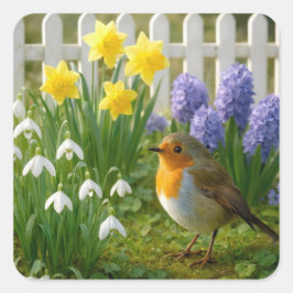 Robin in a Springtime Garden Vierkante Sticker