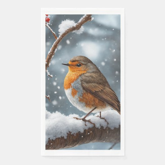 Robin in besneeuwde boom papier servet (Voorkant)