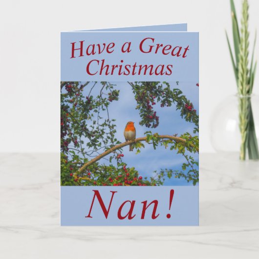 Robin in een Hawthorn Tree-kerstkaart voor Nan Kaart (Voorkant)