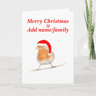Robin in rood pet Christmas Kaart namen vooraan to