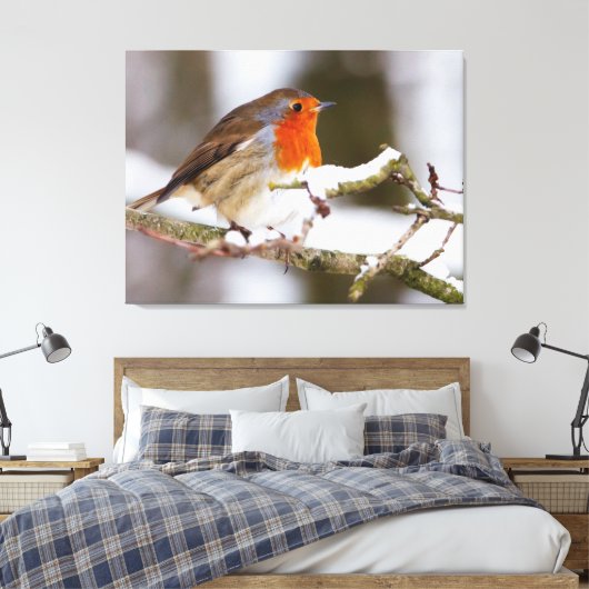 Robin in Snow Canvas Afdruk (Insitu (Slaapkamer))