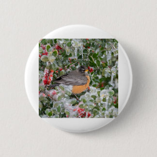Robin met Kerstmis Ronde Button 5,7 Cm