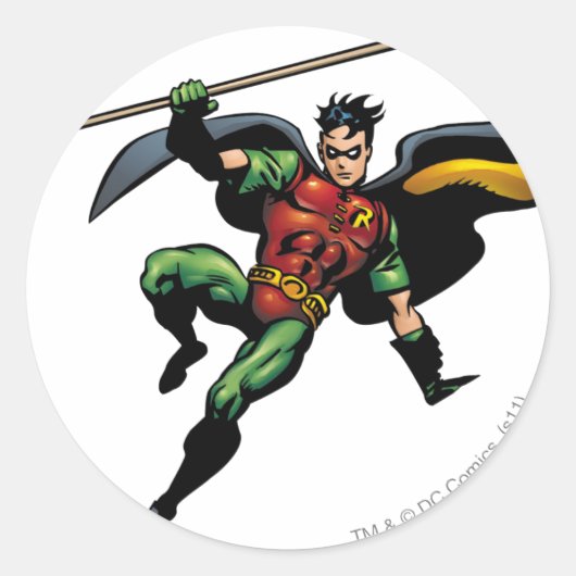 Robin met Personeel Ronde Sticker (Voorkant)