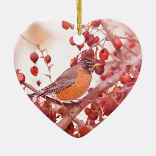 Robin met Red Berries keramische sierbloem Keramisch Ornament (Voorkant)