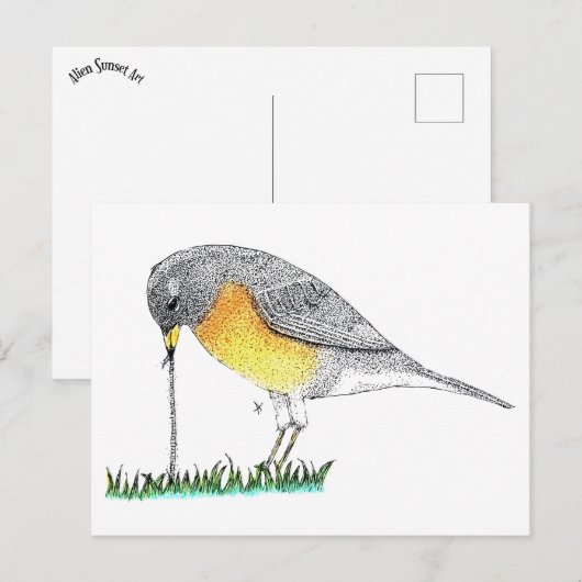 Robin met Worm Briefkaart (Voorkant / Achterkant)