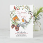 Robin Mistletoe en Pine Wreath kerstparty Kaart (Staand voorkant)