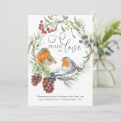 Robin Mistletoe Pine Wreath van de Vrede & van Ker Feestdagenkaart (Staand voorkant)