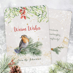 Robin Mistletoe Snow Gold accenten Feestdagenkaart