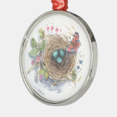 Robin Nest Metalen Ornament (Links)