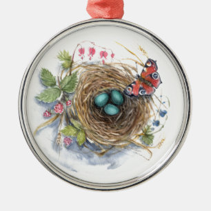 Robin Nest Metalen Ornament