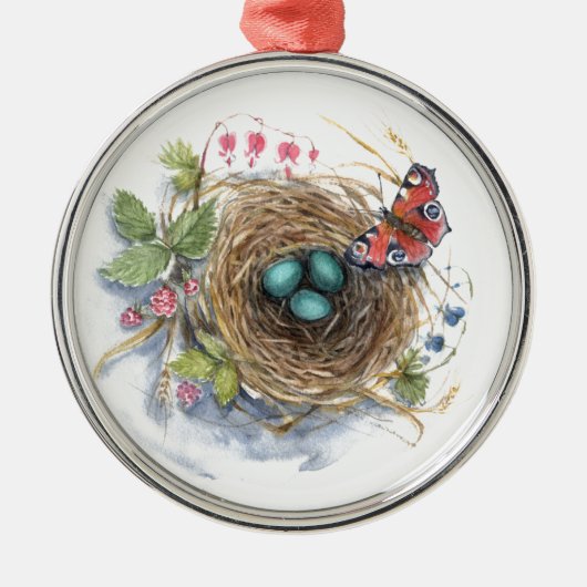 Robin Nest Metalen Ornament (Voorkant)