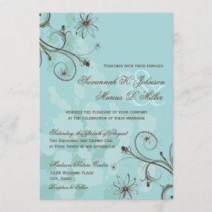 Robin Oeuf Bleu Brown Floral Invitations de mariag