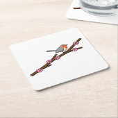 Robin on Sakura Vierkante Kartonnen Onderzetter (Schuin)