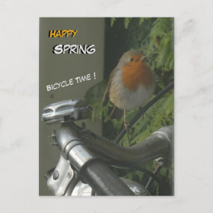 Robin op de fiets Close Up Happy Spring Briefkaart