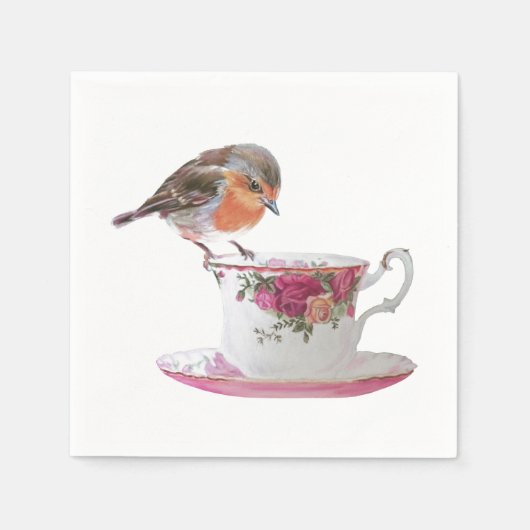 Robin op een theekopje servetten (Voorkant)