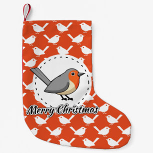 Robin op het Oranje witte vogelpatroon - Merry Xma Kleine Kerstsok