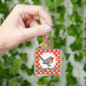 Robin op het Oranje witte vogelpatroon - Merry Xma Sleutelhanger (Hand)