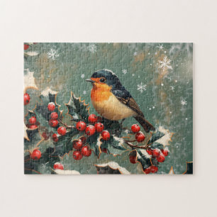 Robin op Holly Branch in de sneeuw Legpuzzel