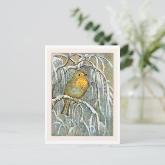 Robin op Snowy Tree Branch Briefkaart (Staand voorkant)