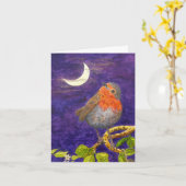Robin overdenkt de Moon Christmas Kaart (Gele Bloem)