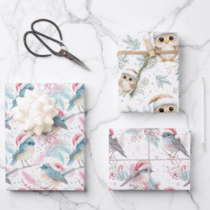 Robin Owl Patronen Zuidelijk Halfrond Kerstmis Inpakpapier Vel