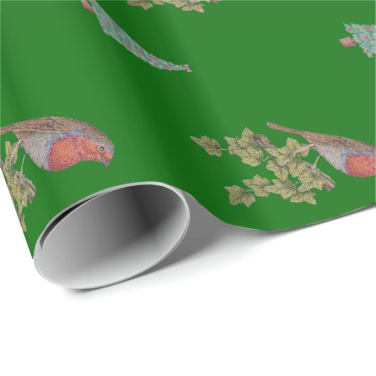 Robin perched on ivy leafs Wilde vogels kerst Cadeaupapier (Rol Hoek)