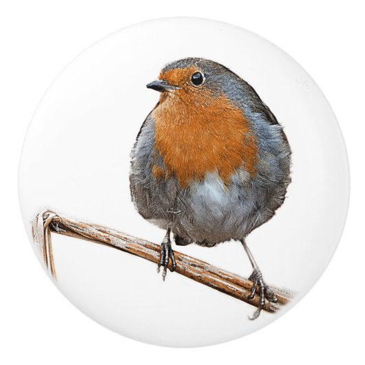 Robin Red-borstvogel Keramische Knop (Voorkant)