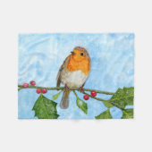 Robin Red Breast Waterverf Fleece Blanket (Voorkant (Horizontaal))