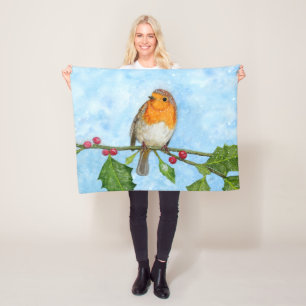 Robin Red Breast Waterverf Fleece Blanket Deken